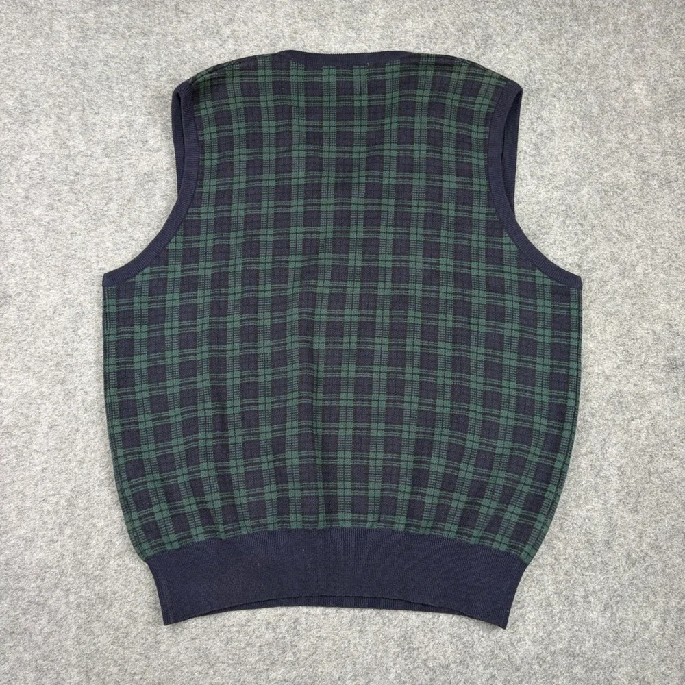 Polo Ralph Lauren Sweater Vest Mens XL Green Plaid V-Neck Cotton Knit